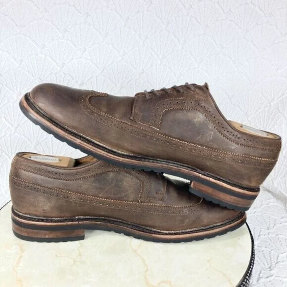 Frye James Wingtip Oxford Shoes Sz 12 Brown Full Grain Distressed Leather Preppy